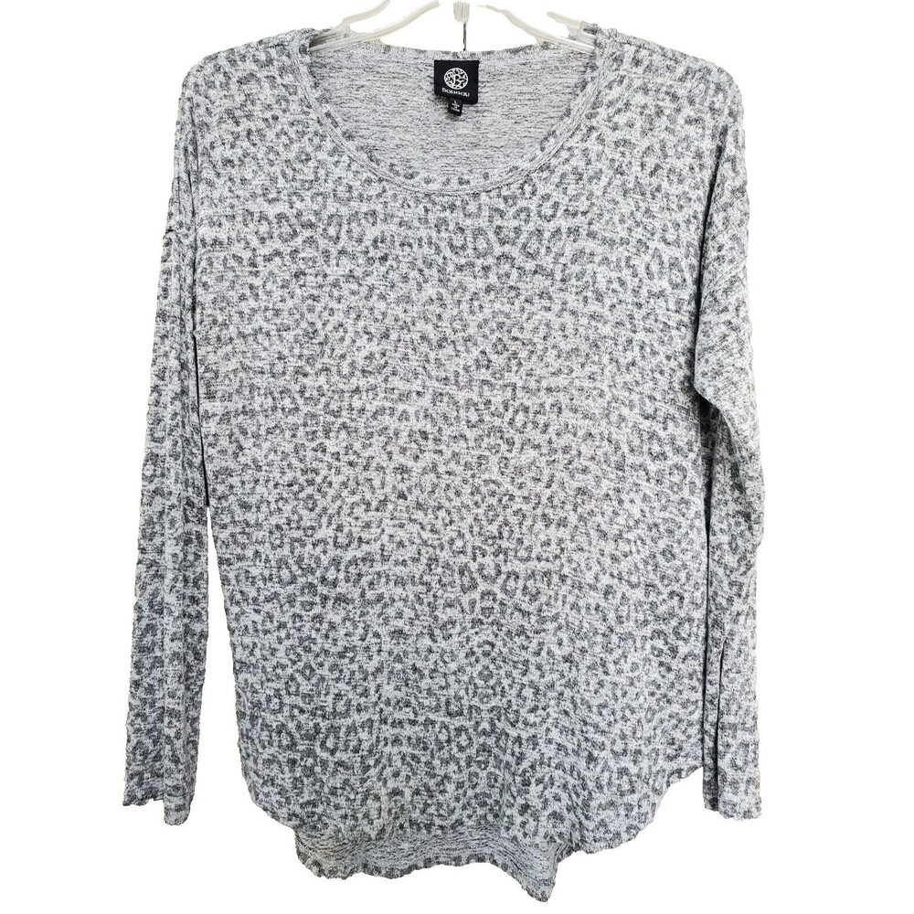 Bobeau Animal Print Long Sleeve High Low Hem Pullover Sweater Large Lightweight